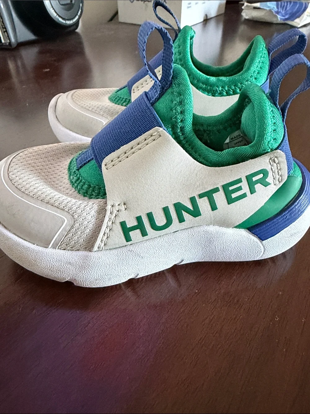 Hunter Kids Cream, Green & Blue Slip-On Sneakers